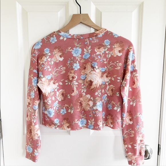 Lulu’s crop foral top front tie Pink S - Picture 2 of 7